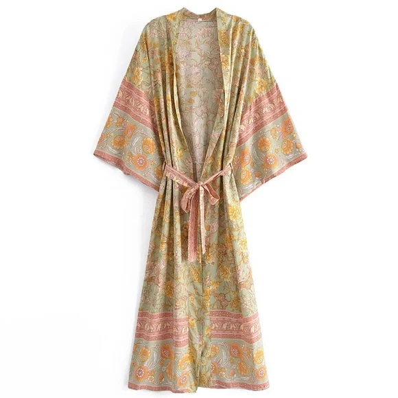 SOLD OUT Butterfly Fields Floral Pastel Casual Kimono Open Duster Wrap Coverup - Picture 1 of 11